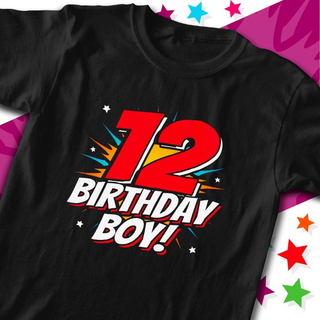 12 Year Old Superhero Birthday Boy 12th Birthday T-Shirt (Creator Uploaded)
