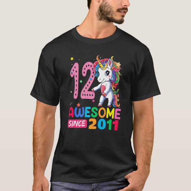 12 Year Old  Unicorn Flossing 12th Birthday Girl T T-Shirt (Front)