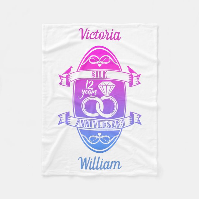 12 Year traditional Silk 12th wedding anniversary Fleece Blanket (Front)