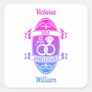 12 Year traditional Silk 12th wedding anniversary Square Sticker