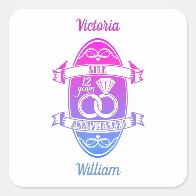 12 Year traditional Silk 12th wedding anniversary Square Sticker (Front)