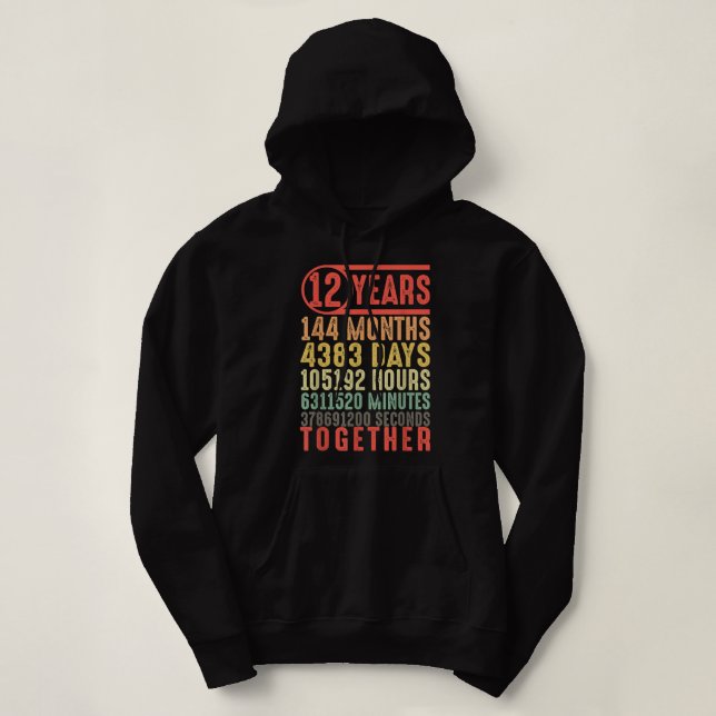12 Year Wedding Anniversary Gifts for Her Him Coup Hoodie (Design Front)