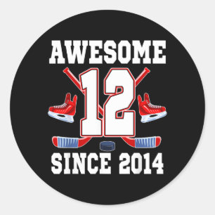 12 Years Awesome Since 2014 Hockey Theme Birthday Classic Round Sticker