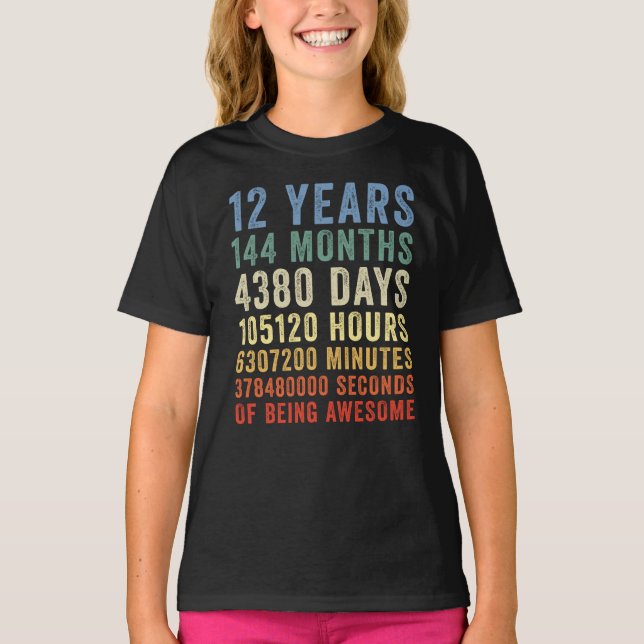 12 Years Of Being Awesome Cool Birthday T-Shirt (Front)