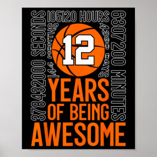 12 Years Of Being Awesome Sketll 12th Birthday Poster