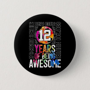 12 Years Of Being Awesome Soccer 12th Birthday _1 6 Cm Round Badge