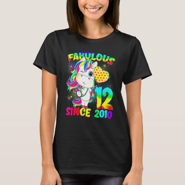 12 Years Old 12th Birthday Unicorn Girl Fabulous S T-Shirt (Front)