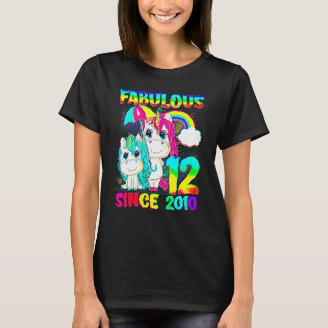 12 Years Old 12th Birthday Unicorn Girl Fabulous S T-Shirt (Front)