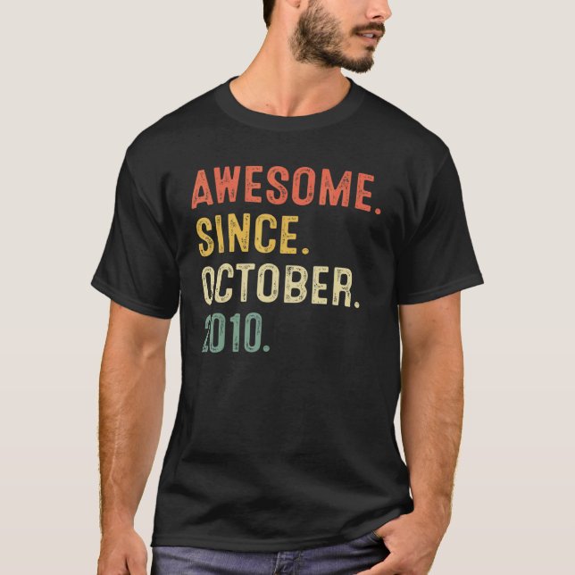 12 Years Old  Awesome Since October 2010 12th Birt T-Shirt (Front)