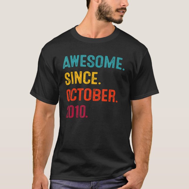 12 Years Old Awesome Since October 2010 12th Birth T-Shirt (Front)