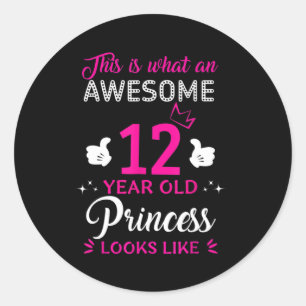 12 Years Old Birthday gift for princess girl Classic Round Sticker