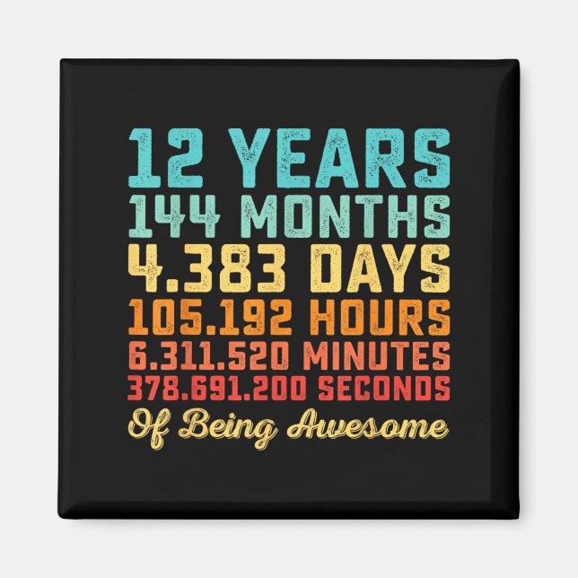 12 Years Old Birthday Quote Funny 12th B-Day Math Magnet (Front)