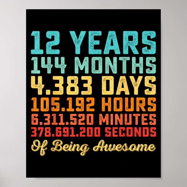 12 Years Old Birthday Quote Funny 12th B-Day Math Poster (Front)