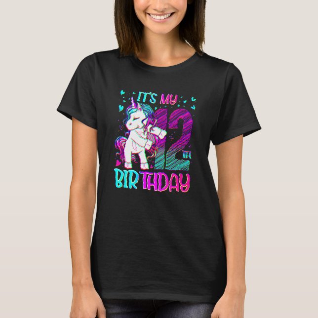 12 Years Old Unicorn Flossing 12th Birthday Girl U T-Shirt (Front)