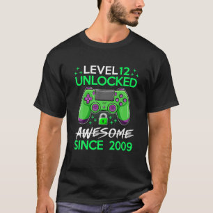 12 Yrs Old Gift Boy Level 12 Unlocked Awesome 2009 T-Shirt