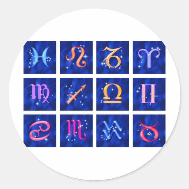 12 Zodiac signs and the constellations Classic Round Sticker (Front)