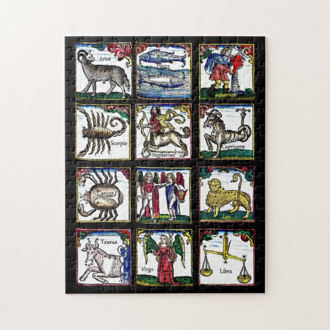 12 Zodiac Signs Birthday astrology symbols art Jigsaw Puzzle (Vertical)