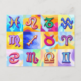 12 Zodiac signs Pop Art Postcard