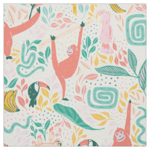(12in) Jungle Happy Animals Colourful Tropical Fabric
