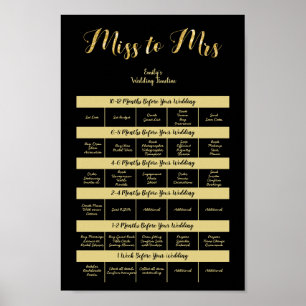 12MONTH WEDDING PLANNER TEMPLATE Black Gold Poster