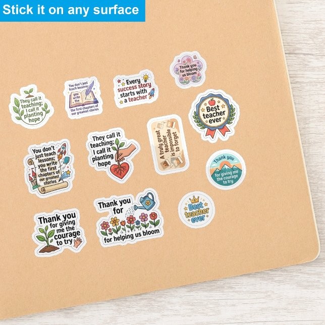 (12pcs) Thank You Teacher Appreciation Stickers (Teach Love Inspire Sunflower teacher inspirational quotes cute lettering Sticker)