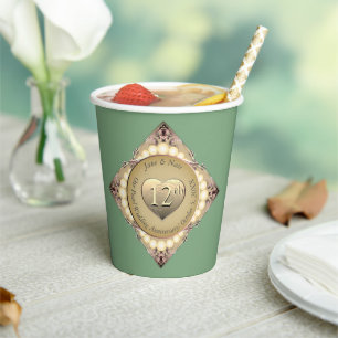12th/30th Pearl & Green Wedding Anniversary  Paper Cups