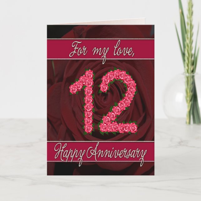 12th anniversary card with roses and leaves (Front)