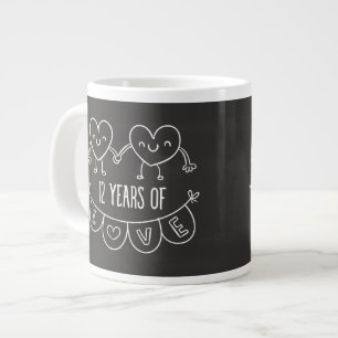 12th Anniversary Gift Chalk Hearts Large Coffee Mug