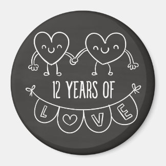 12th Anniversary Gift Chalk Hearts Magnet