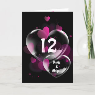 12th Anniversary Heart Bubbles on Black Card