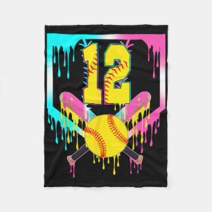 12th Bday Softll Home Plate Drip Ice Cream 12 Year Fleece Blanket