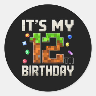 12th Birthday 12 Year Old Birthday Boy Gamer Pixel Classic Round Sticker