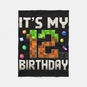 12th Birthday 12 Year Old Birthday Boy Gamer Pixel Fleece Blanket