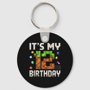 12th Birthday 12 Year Old Birthday Boy Gamer Pixel Key Ring