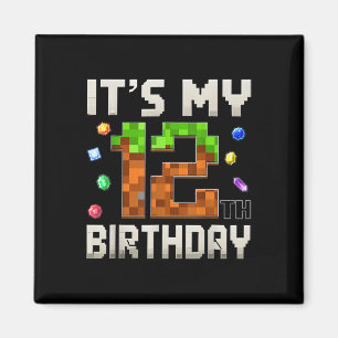 12th Birthday 12 Year Old Birthday Boy Gamer Pixel Magnet