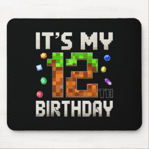 12th Birthday 12 Year Old Birthday Boy Gamer Pixel Mouse Mat