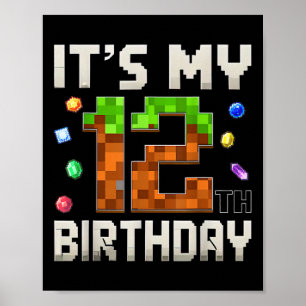 12th Birthday 12 Year Old Birthday Boy Gamer Pixel Poster