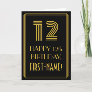 12th Birthday: Art Deco Inspired Look "12" & Name Card