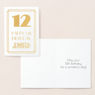 12th Birthday: Art Deco Inspired Look "12" & Name Foil Card