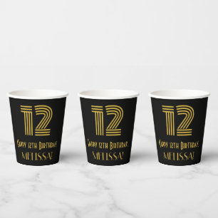 12th Birthday: Art Deco Inspired Look “12” & Name Paper Cups