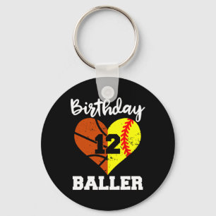 12th Birthday Baller Fun 12 Year Old Softball Bask Key Ring