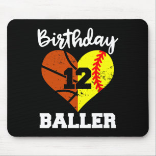12th Birthday Baller Fun 12 Year Old Softball Bask Mouse Mat