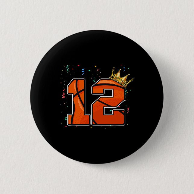 12th Birthday Basketball Big Number 12 Year Old Bo 6 Cm Round Badge (Front)