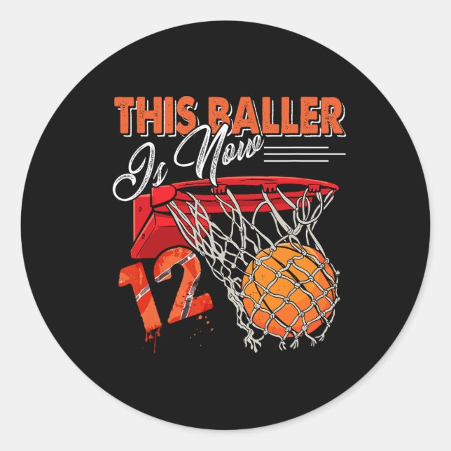 12th Birthday Basketball  Fun 12 Years Old Kids Gi Classic Round Sticker (Front)