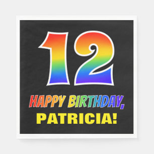 12th Birthday: Bold, Fun, Simple, Rainbow 12 Napkin