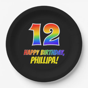12th Birthday: Bold, Fun, Simple, Rainbow 12 Paper Plate