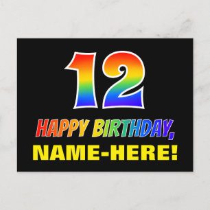 12th Birthday: Bold, Fun, Simple, Rainbow 12 Postcard