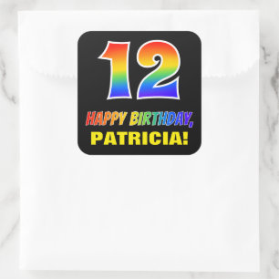 12th Birthday: Bold, Fun, Simple, Rainbow 12 Square Sticker