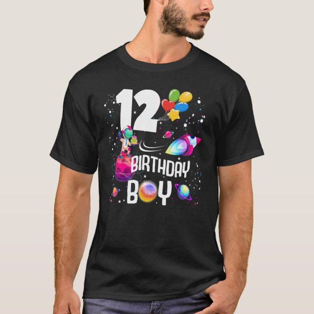 12th Birthday Boy Astronaut Space 12 Years Old Roc T-Shirt (Front)