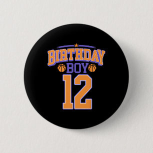12th Birthday Boy Basketball Lover 12 Years Old Bd 6 Cm Round Badge